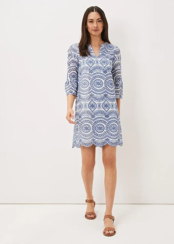 Phase Eight Brianne Broderie Shift Dress Bluewhite Women Dresses