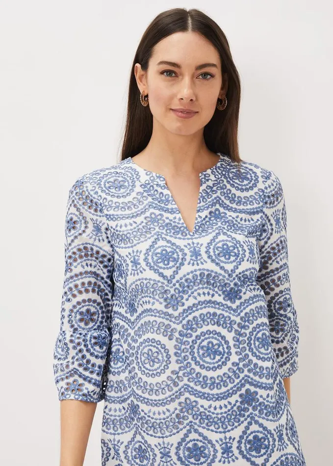 Phase Eight Brianne Broderie Shift Dress Bluewhite Women Dresses