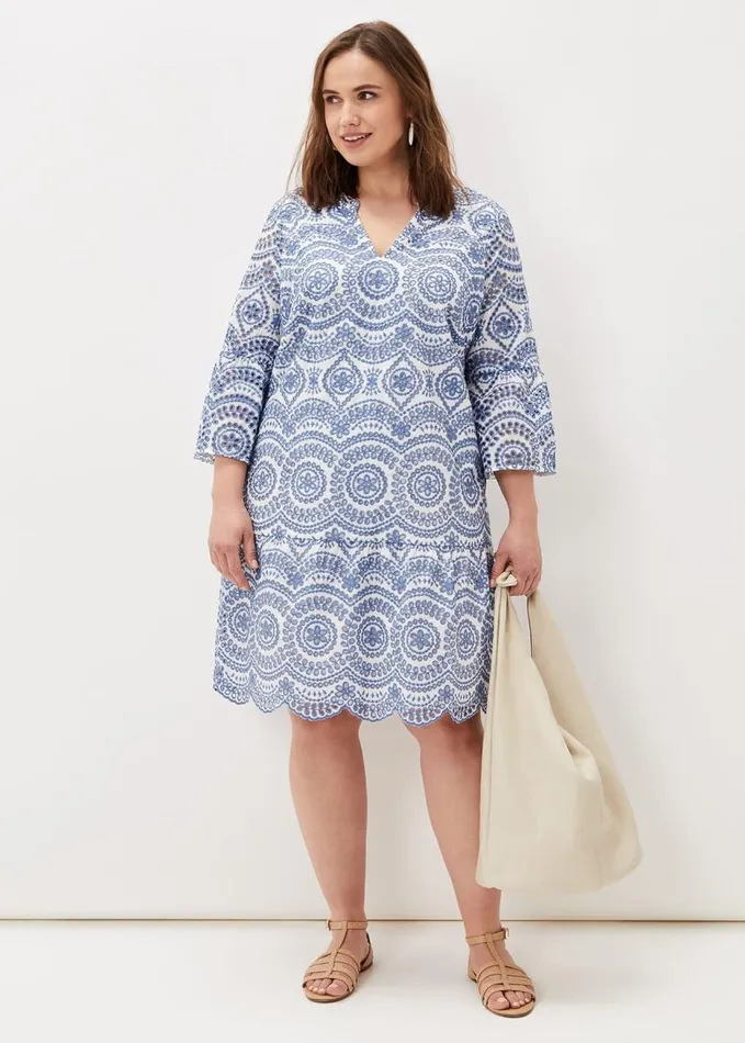 Phase Eight Brianne Broderie Shift Dress Bluewhite Women Dresses