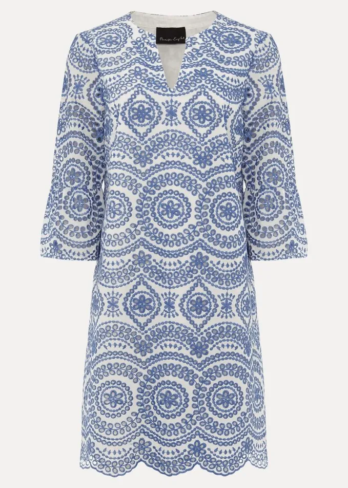 Phase Eight Brianne Broderie Shift Dress Bluewhite Women Dresses