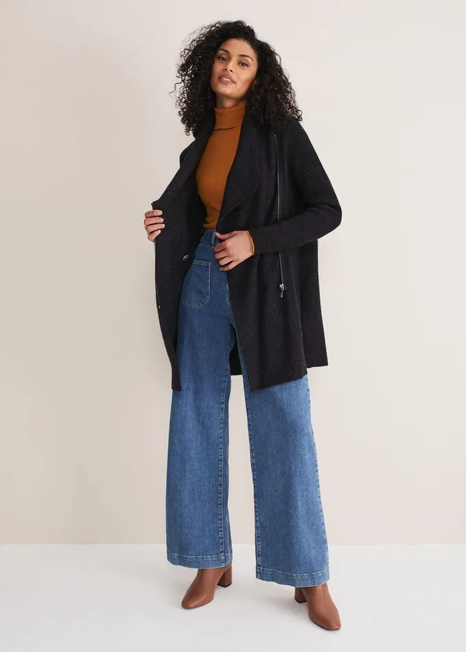 Phase Eight Byanca Zip Knit Coat Charcoal Women Knitwear
