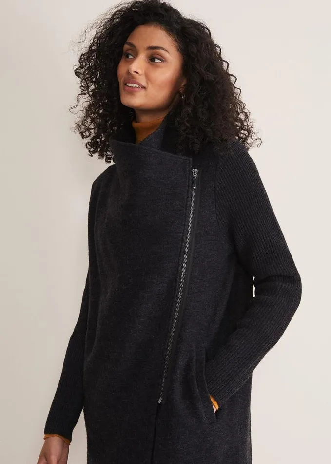 Phase Eight Byanca Zip Knit Coat Charcoal Women Knitwear