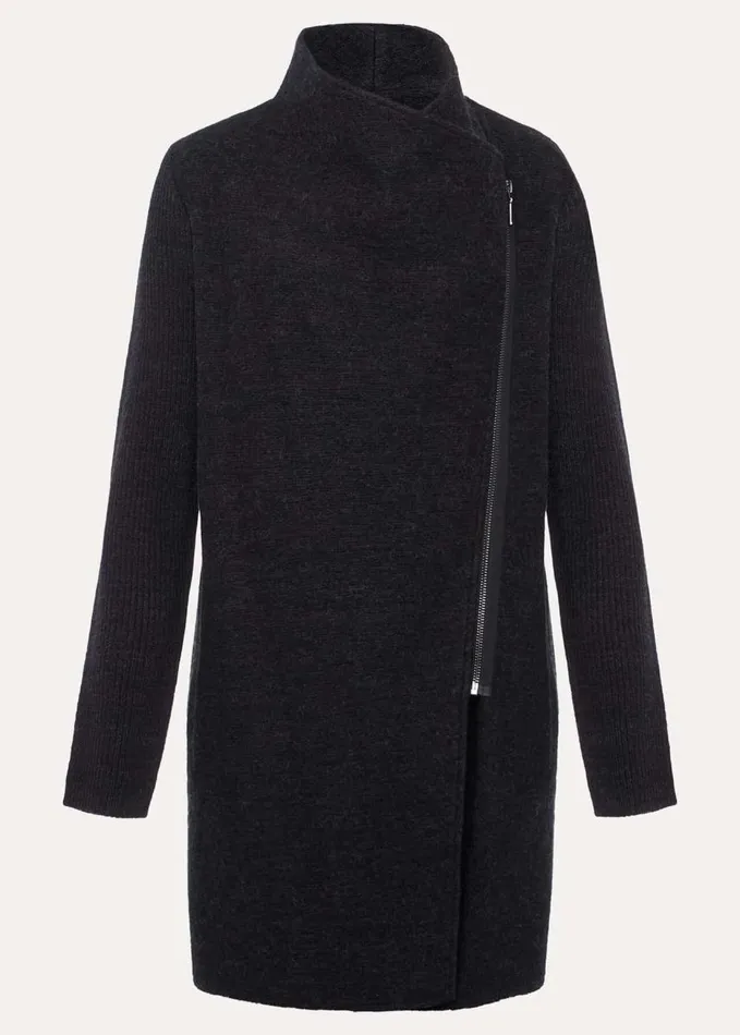 Phase Eight Byanca Zip Knit Coat Charcoal Women Knitwear