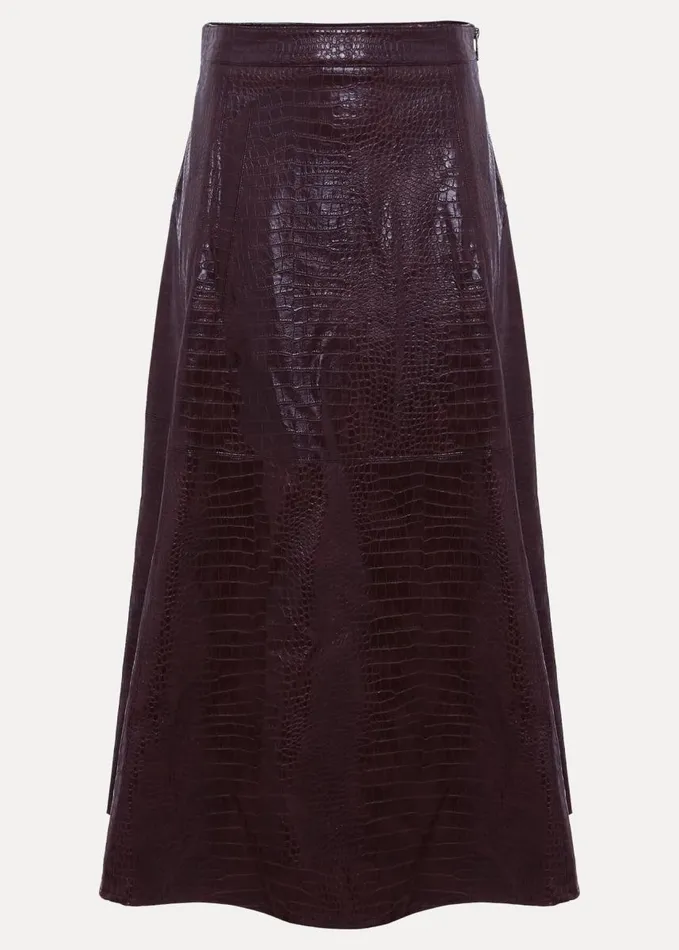 Phase Eight Carla Croc Pu Midi Skirt Burgundy Women Skirts