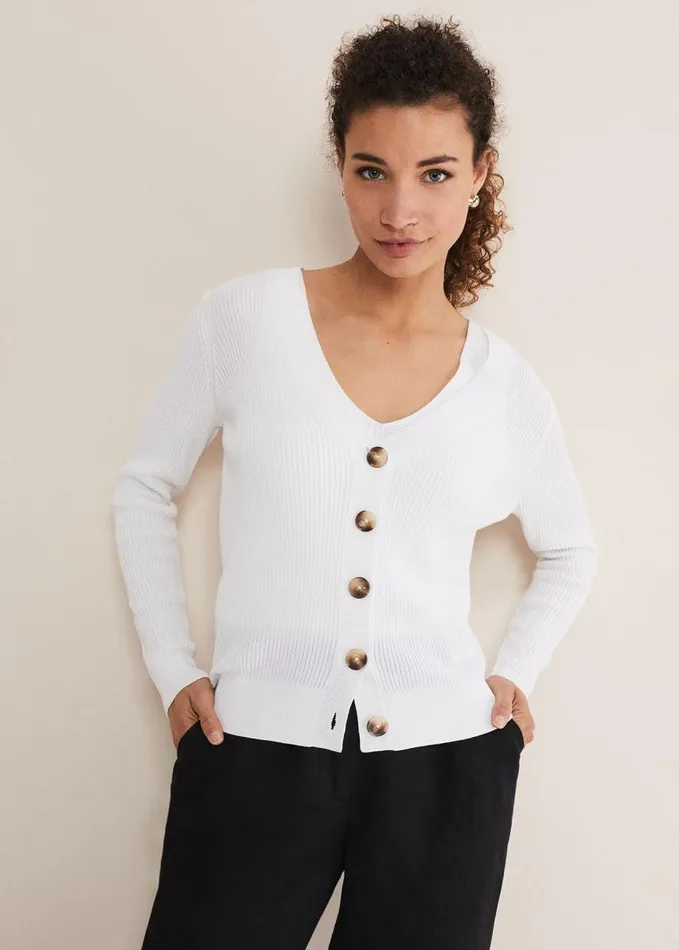 Phase Eight Caryl Ribbed Cardigan White Women Knitwear