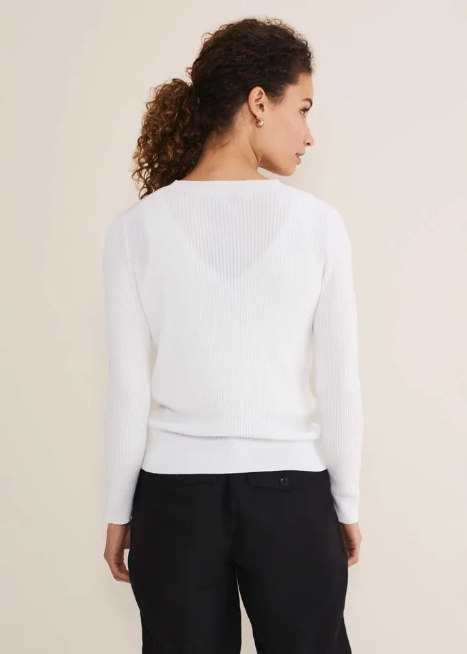 Phase Eight Caryl Ribbed Cardigan White Women Knitwear