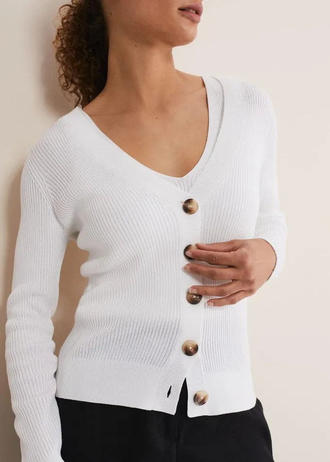 Phase Eight Caryl Ribbed Cardigan White Women Knitwear