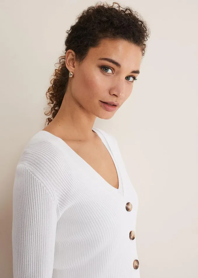 Phase Eight Caryl Ribbed Cardigan White Women Knitwear
