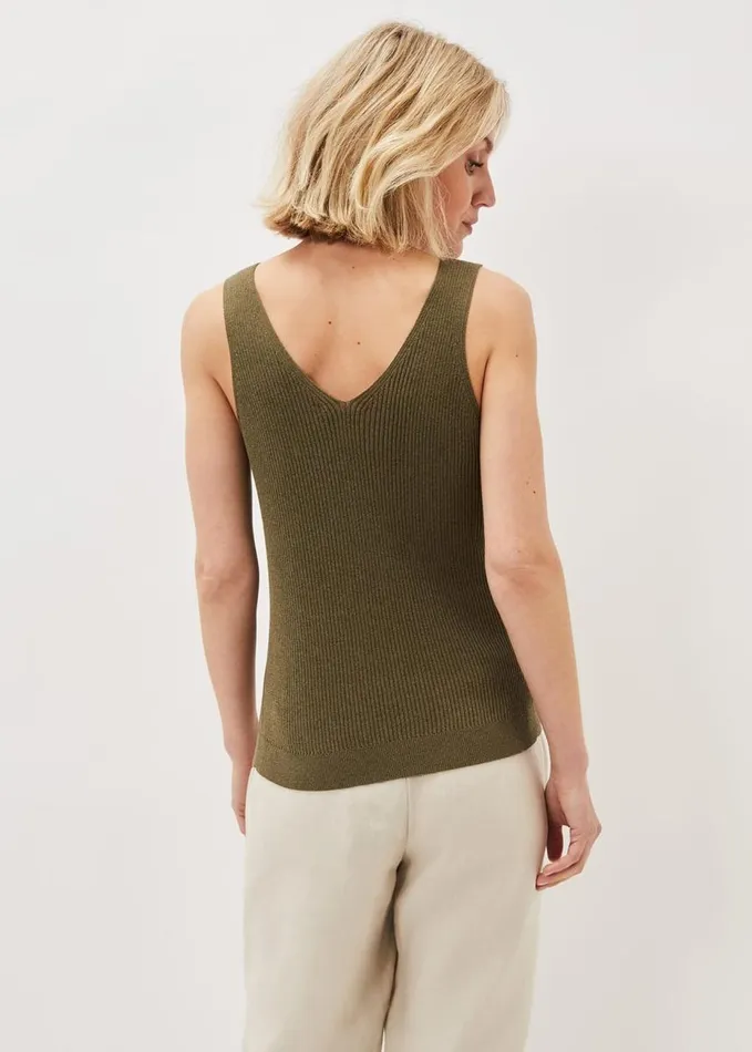 Phase Eight Caryl Ribbed Vest Top Khaki Women Knitwear