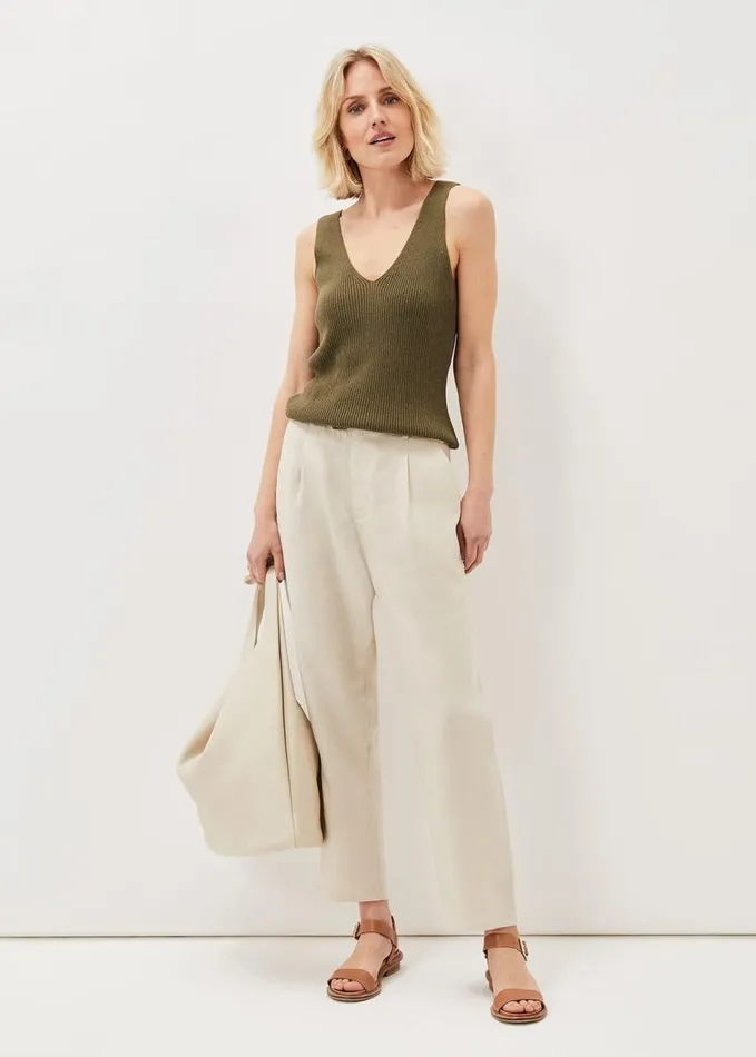 Phase Eight Caryl Ribbed Vest Top Khaki Women Knitwear