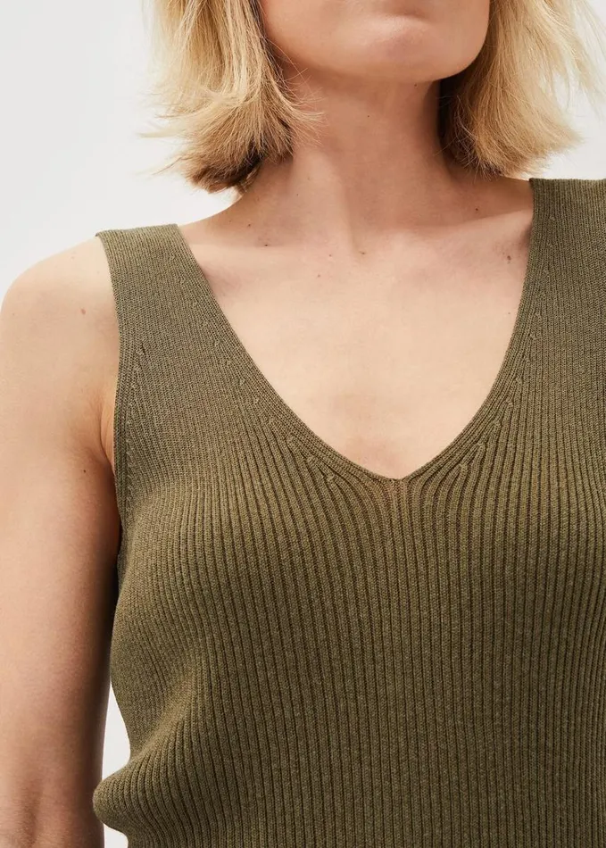 Phase Eight Caryl Ribbed Vest Top Khaki Women Knitwear