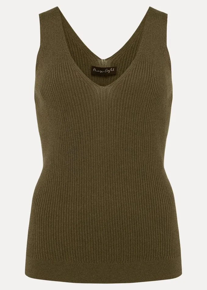 Phase Eight Caryl Ribbed Vest Top Khaki Women Knitwear