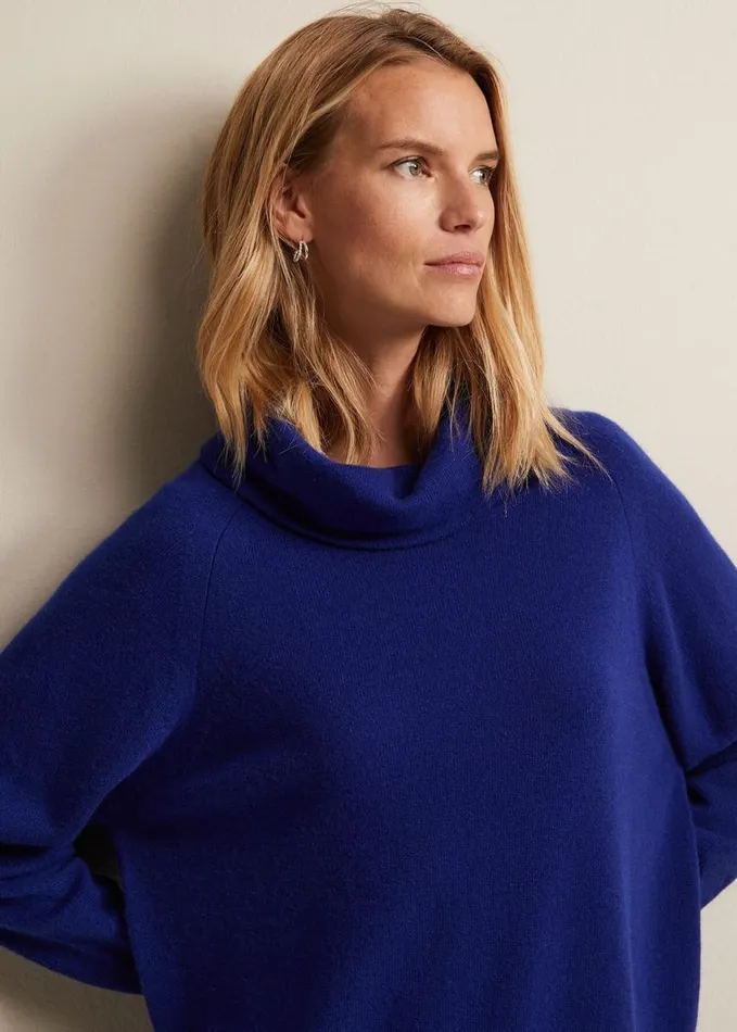 Phase Eight Cashmere Cowl Neck Jumper Blue Women Knitwear