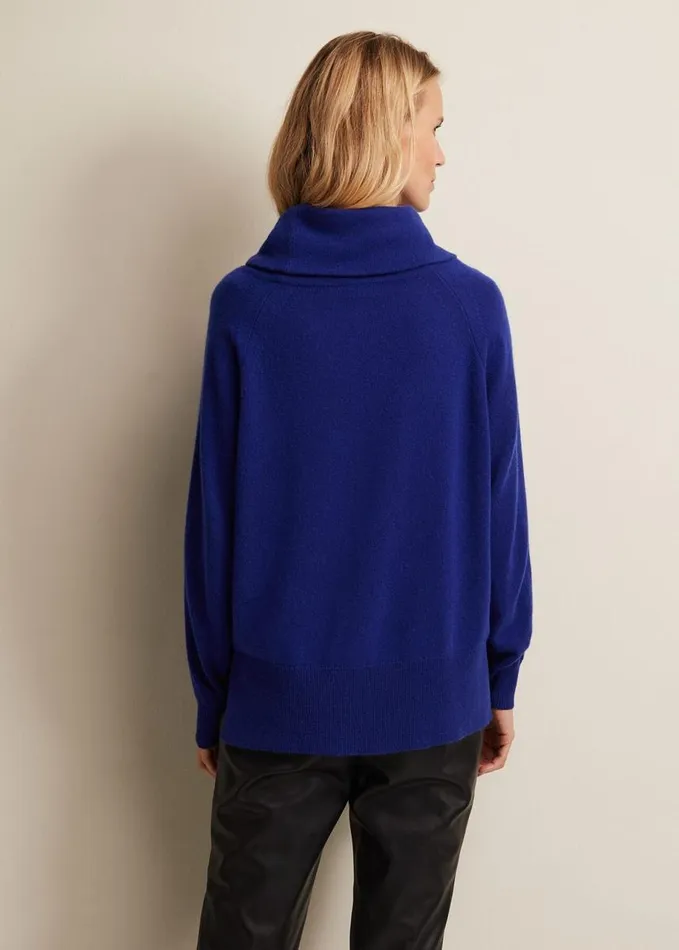 Phase Eight Cashmere Cowl Neck Jumper Blue Women Knitwear