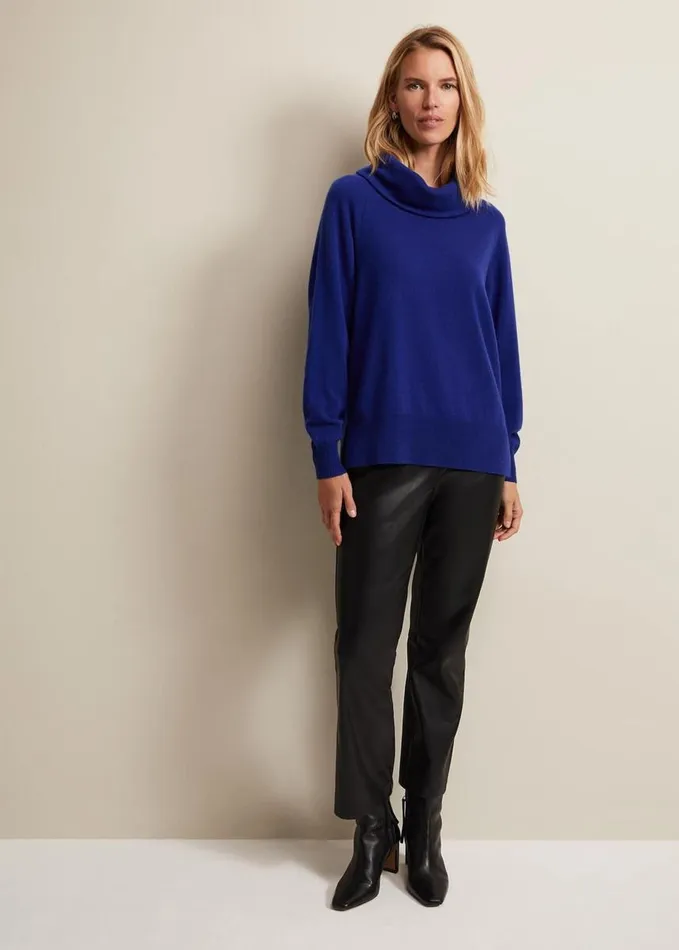 Phase Eight Cashmere Cowl Neck Jumper Blue Women Knitwear