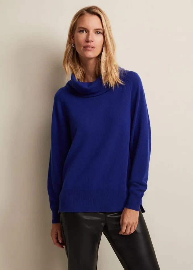 Phase Eight Cashmere Cowl Neck Jumper Blue Women Knitwear