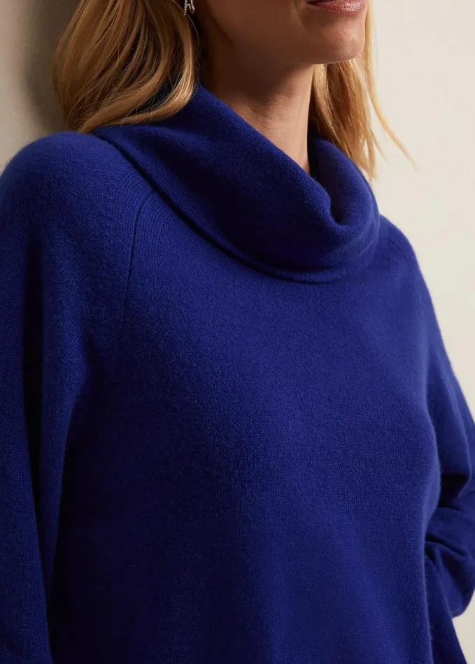 Phase Eight Cashmere Cowl Neck Jumper Blue Women Knitwear