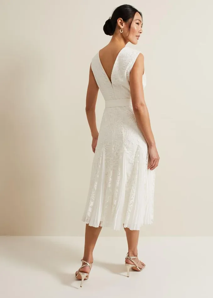 Phase Eight Caterina Embroidered Flared Wedding Dress Pale Cream Women Dresses