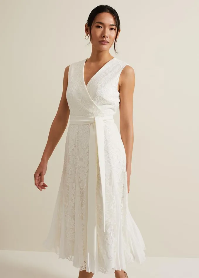 Phase Eight Caterina Embroidered Flared Wedding Dress Pale Cream Women Dresses