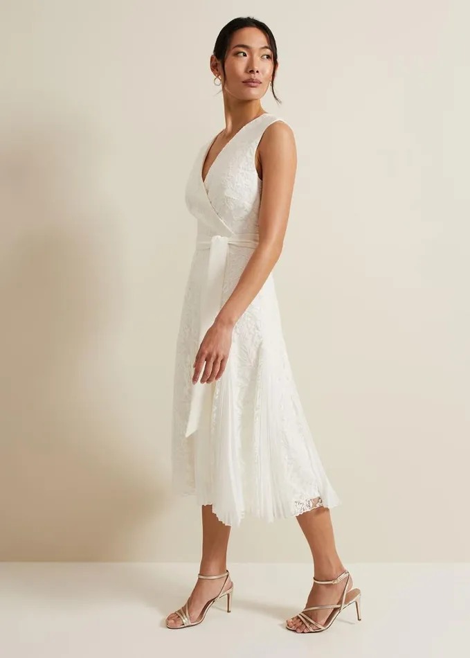 Phase Eight Caterina Embroidered Flared Wedding Dress Pale Cream Women Dresses
