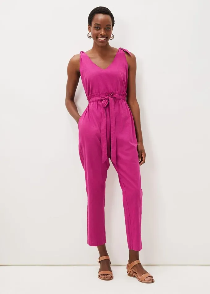 Phase Eight Chessie Linen Tie Jumpsuit Orchid Women Dresses