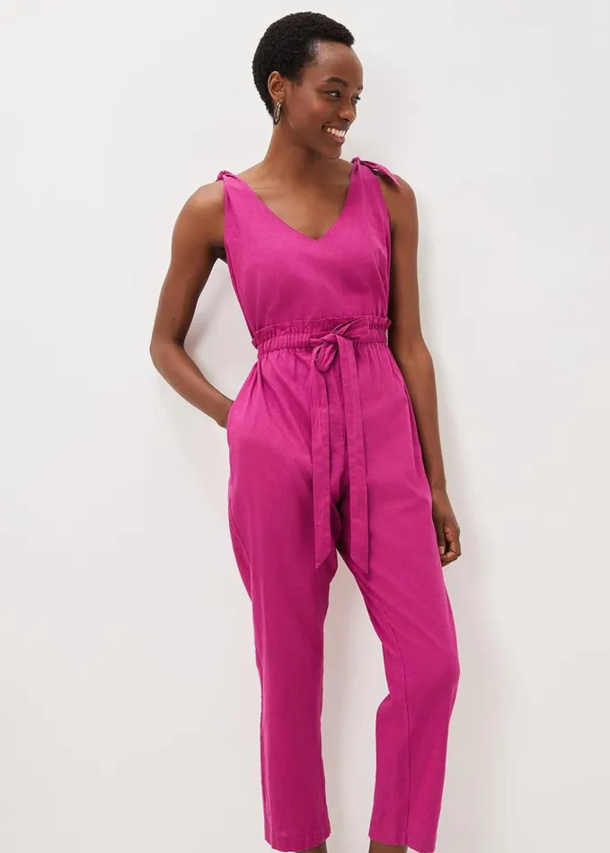 Phase Eight Chessie Linen Tie Jumpsuit Orchid Women Dresses