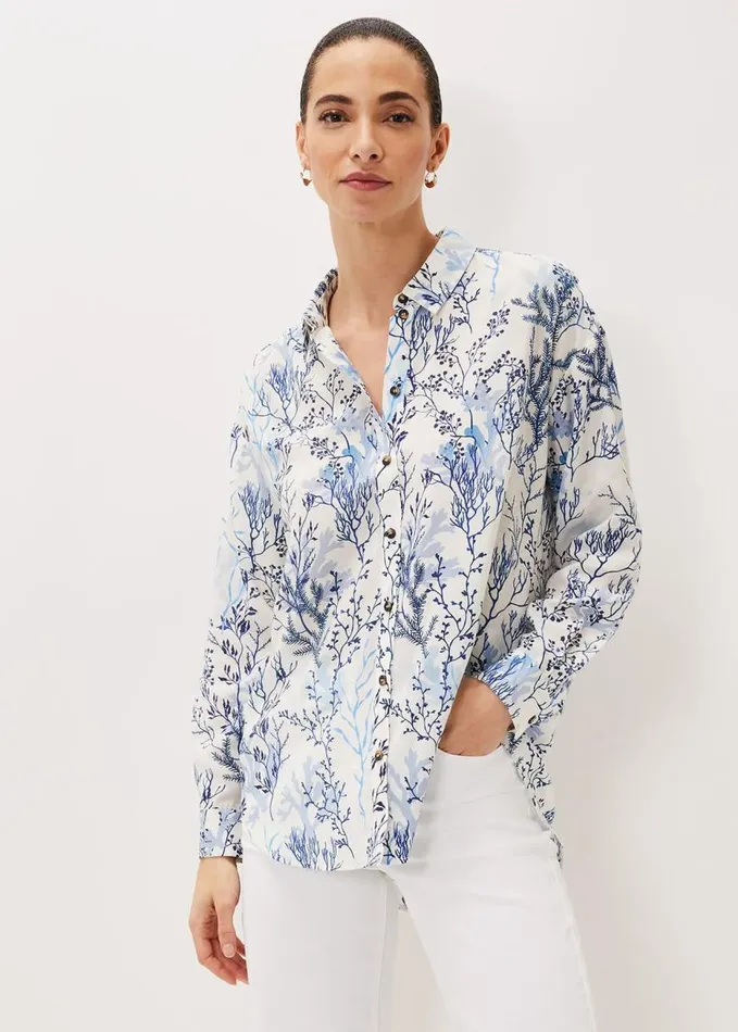 Phase Eight Claire Coral Print Shirt Blueivory Women Shirts and Blouses