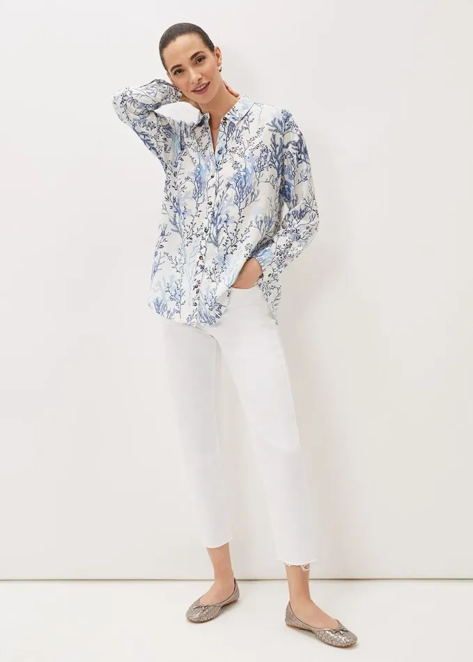 Phase Eight Claire Coral Print Shirt Blueivory Women Shirts and Blouses