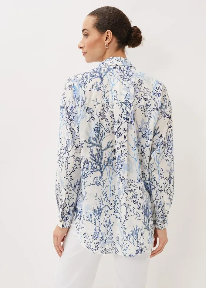 Phase Eight Claire Coral Print Shirt Blueivory Women Shirts and Blouses