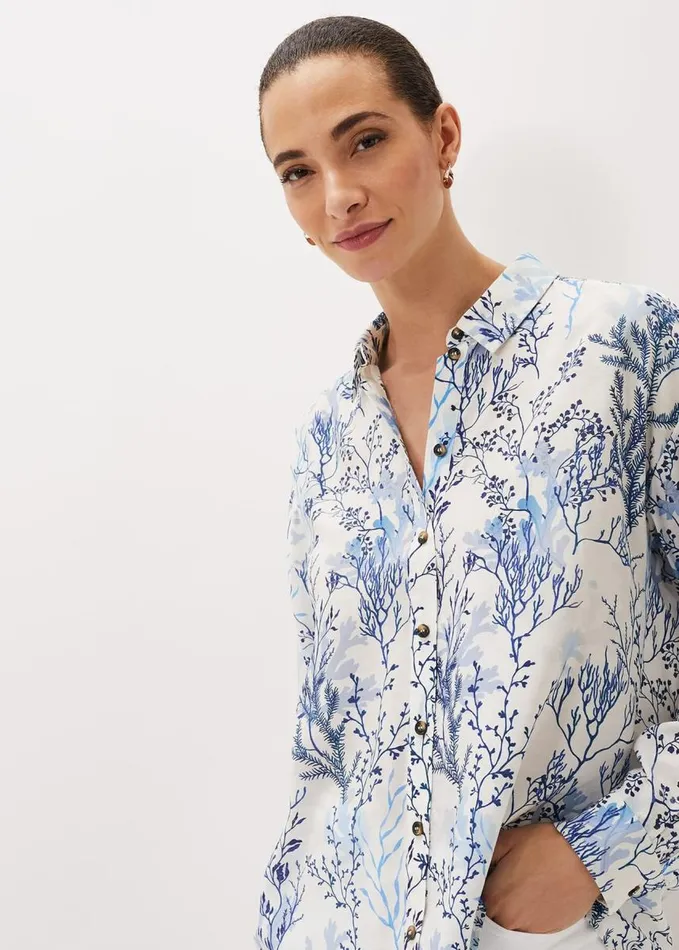 Phase Eight Claire Coral Print Shirt Blueivory Women Shirts and Blouses