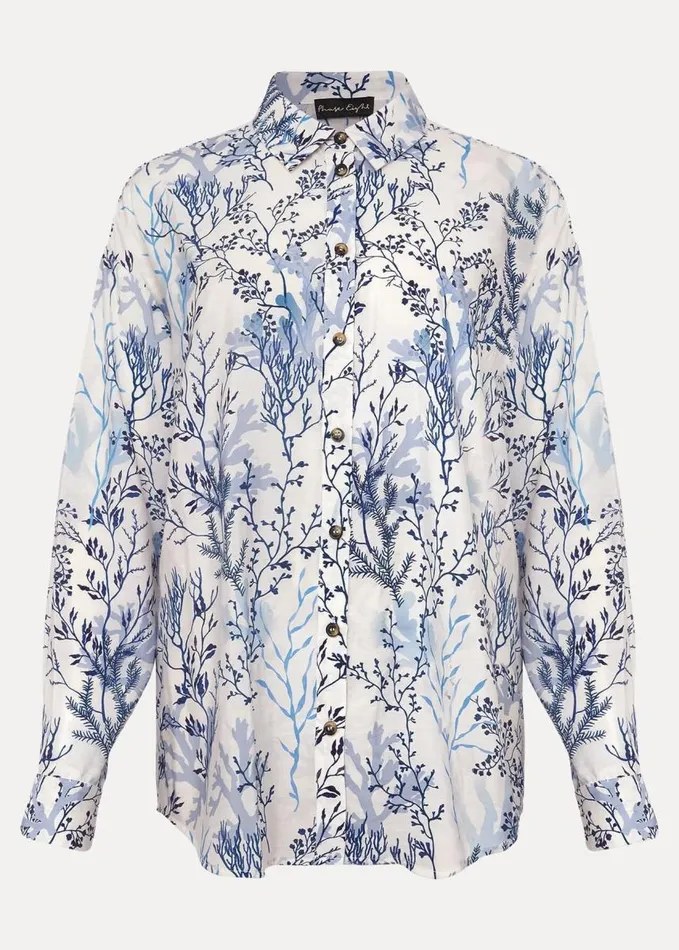 Phase Eight Claire Coral Print Shirt Blueivory Women Shirts and Blouses