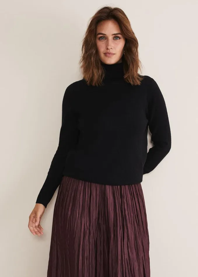 Phase Eight Cressida Wool Cashmere Roll Neck Black Women Knitwear