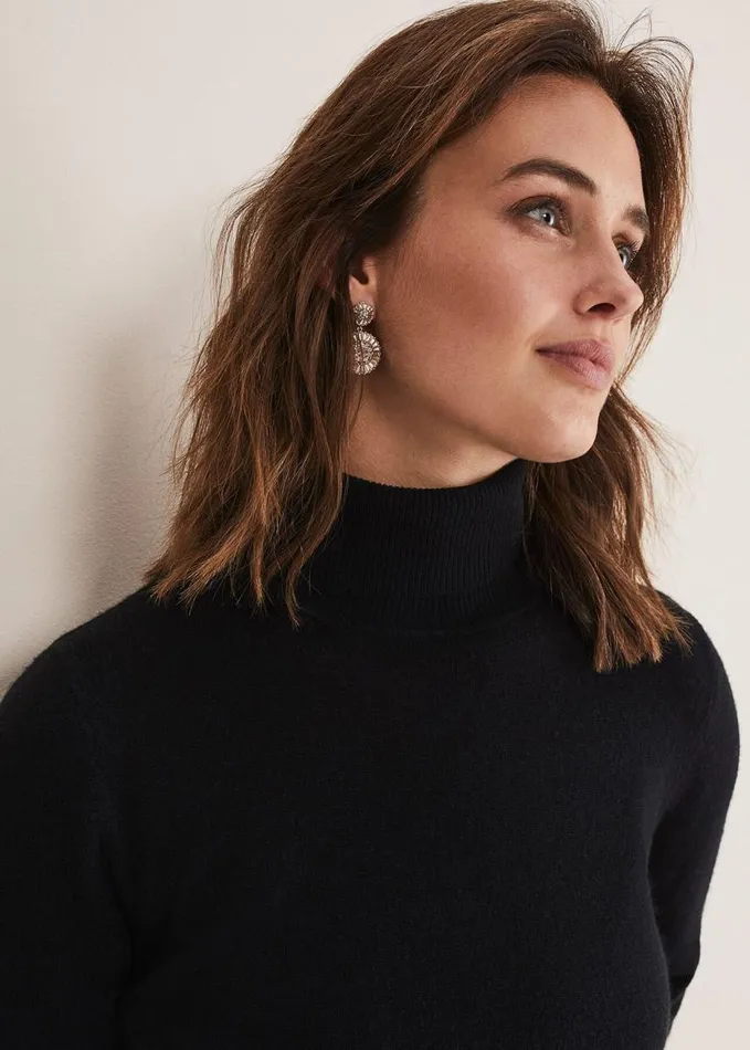 Phase Eight Cressida Wool Cashmere Roll Neck Black Women Knitwear