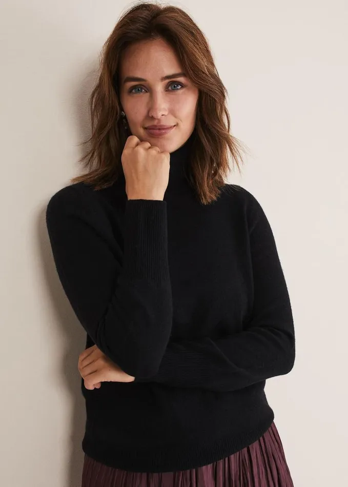 Phase Eight Cressida Wool Cashmere Roll Neck Black Women Knitwear