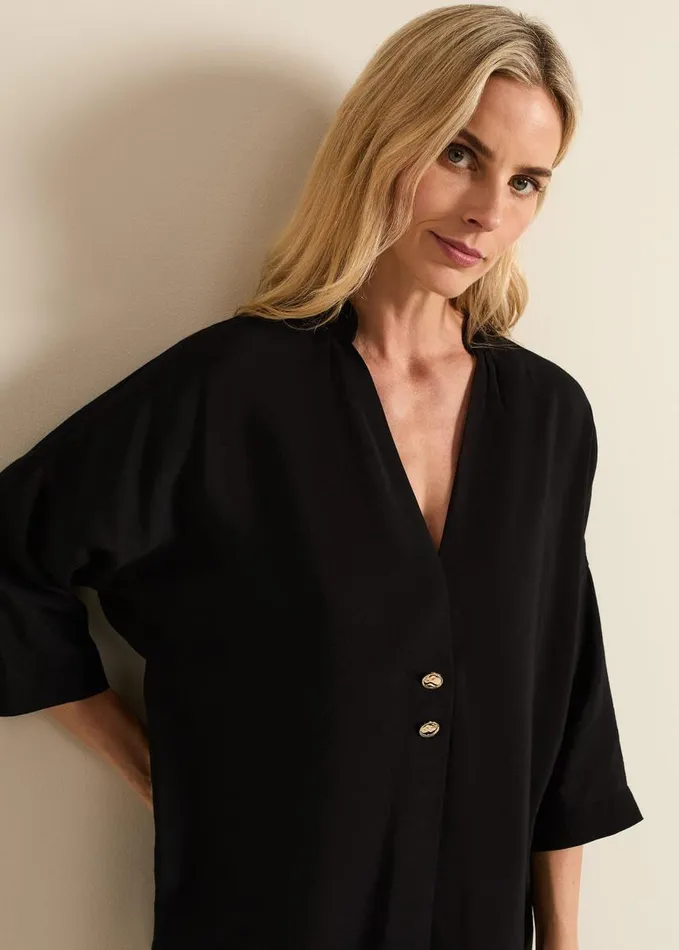 Phase Eight Cynthia Button Detail Shirt Black Women Shirts and Blouses