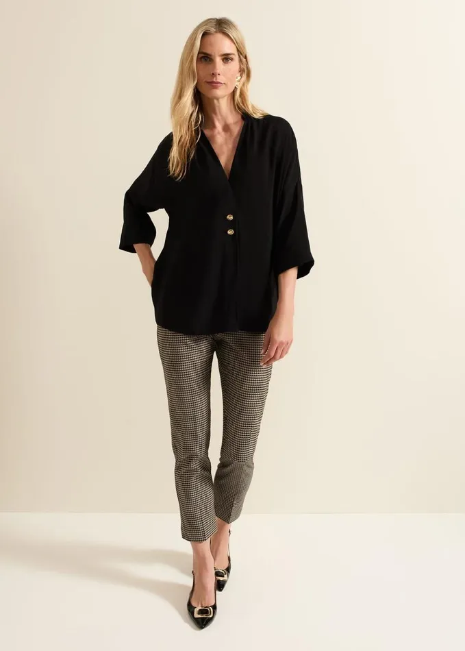 Phase Eight Cynthia Button Detail Shirt Black Women Shirts and Blouses