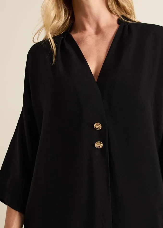 Phase Eight Cynthia Button Detail Shirt Black Women Shirts and Blouses