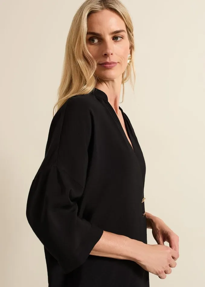 Phase Eight Cynthia Button Detail Shirt Black Women Shirts and Blouses