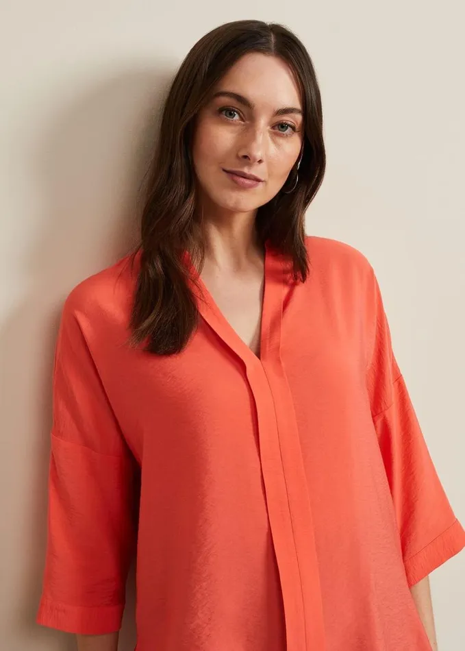 Phase Eight Cynthia Longline Shirt Coral Women Shirts and Blouses