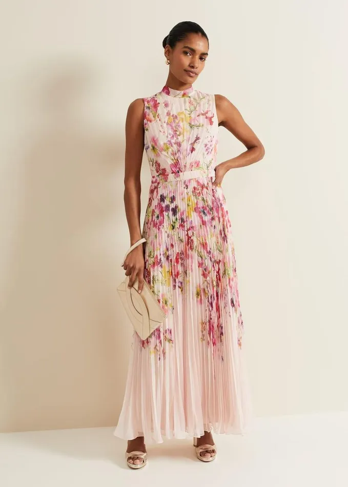 Phase Eight Dahlia Print Pleat Midaxi Dress Multicoloured Women Dresses