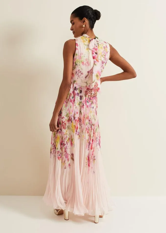 Phase Eight Dahlia Print Pleat Midaxi Dress Multicoloured Women Dresses