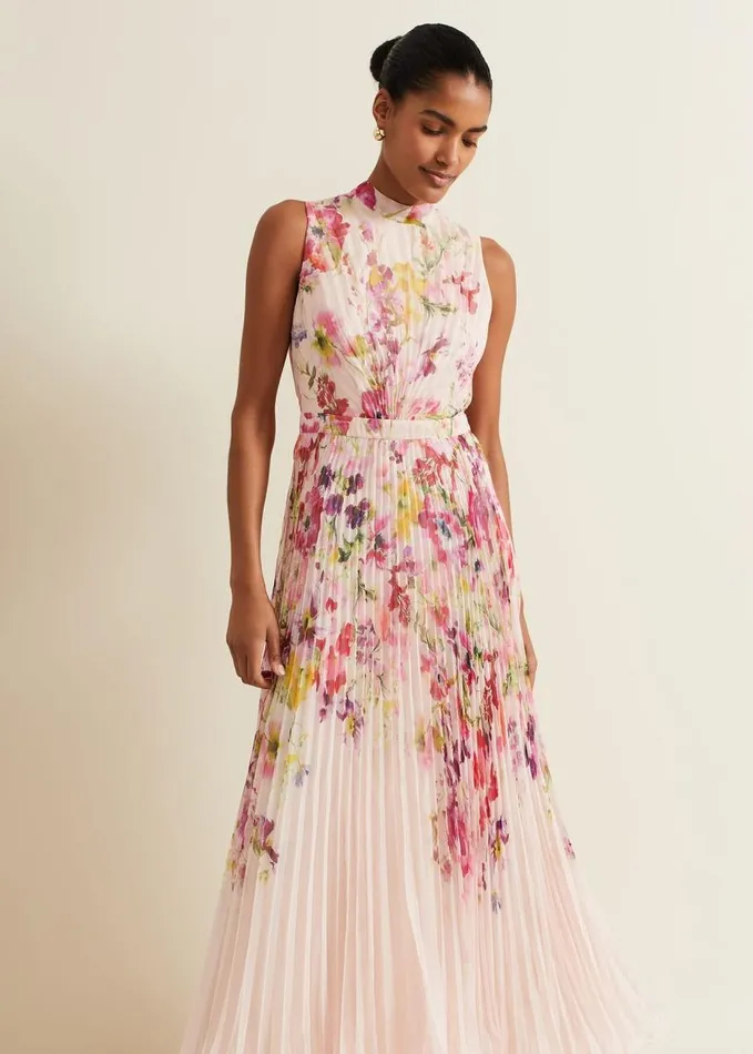 Phase Eight Dahlia Print Pleat Midaxi Dress Multicoloured Women Dresses