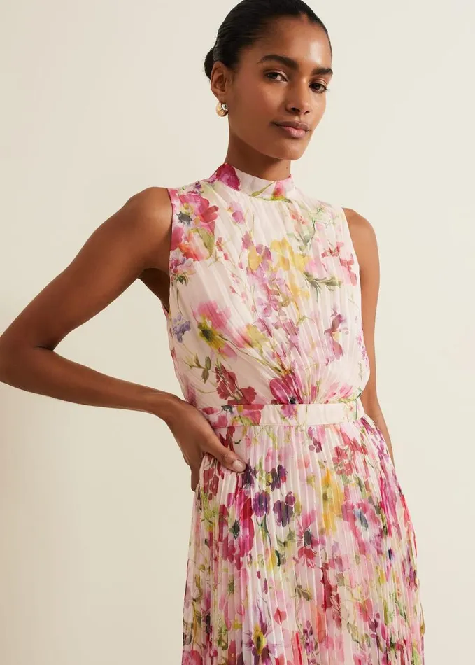 Phase Eight Dahlia Print Pleat Midaxi Dress Multicoloured Women Dresses