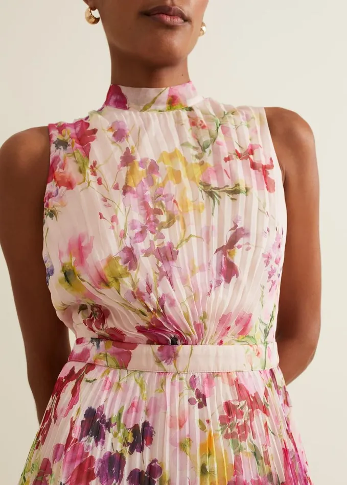 Phase Eight Dahlia Print Pleat Midaxi Dress Multicoloured Women Dresses