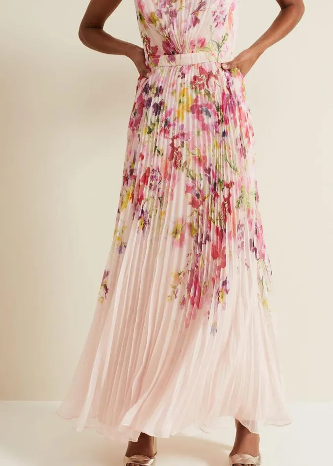 Phase Eight Dahlia Print Pleat Midaxi Dress Multicoloured Women Dresses