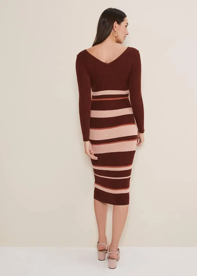 Phase Eight Dani Striped Midi Dress Burgundypink Women Dresses