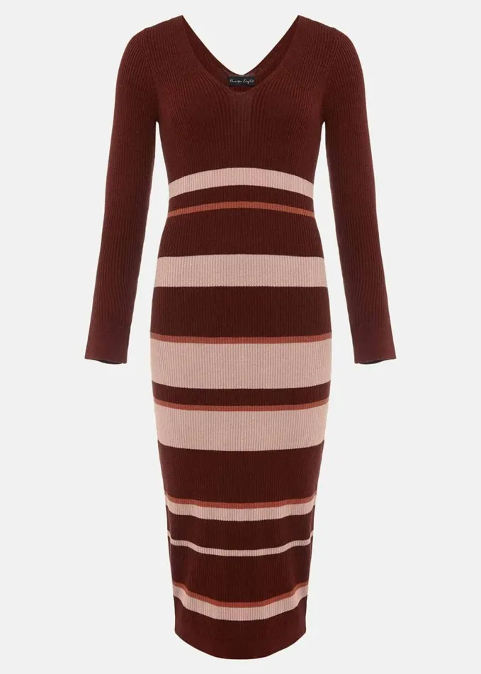 Phase Eight Dani Striped Midi Dress Burgundypink Women Dresses
