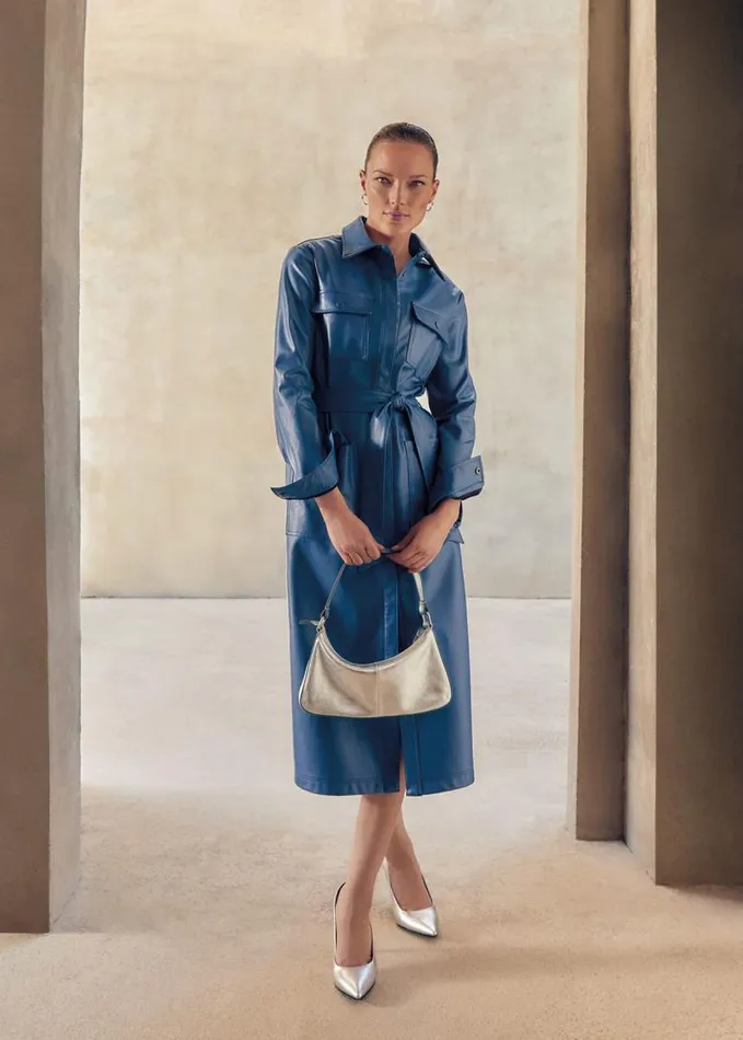 Phase Eight Dila Blue Faux Leather Midi Dress Blue Women Dresses