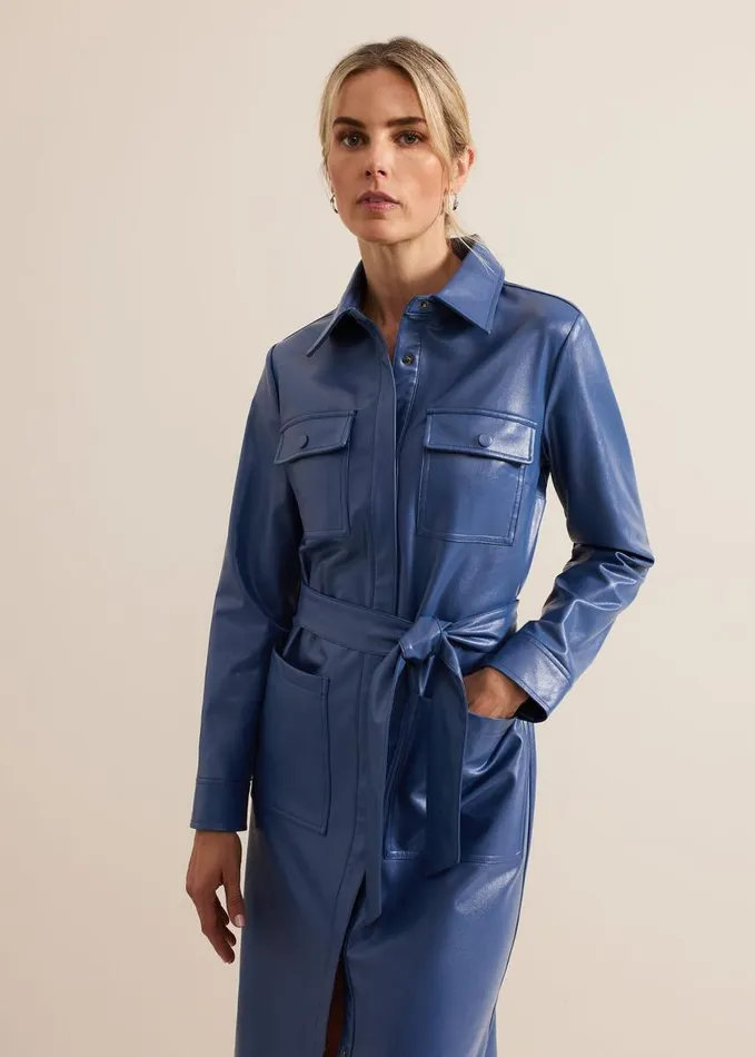 Phase Eight Dila Blue Faux Leather Midi Dress Blue Women Dresses