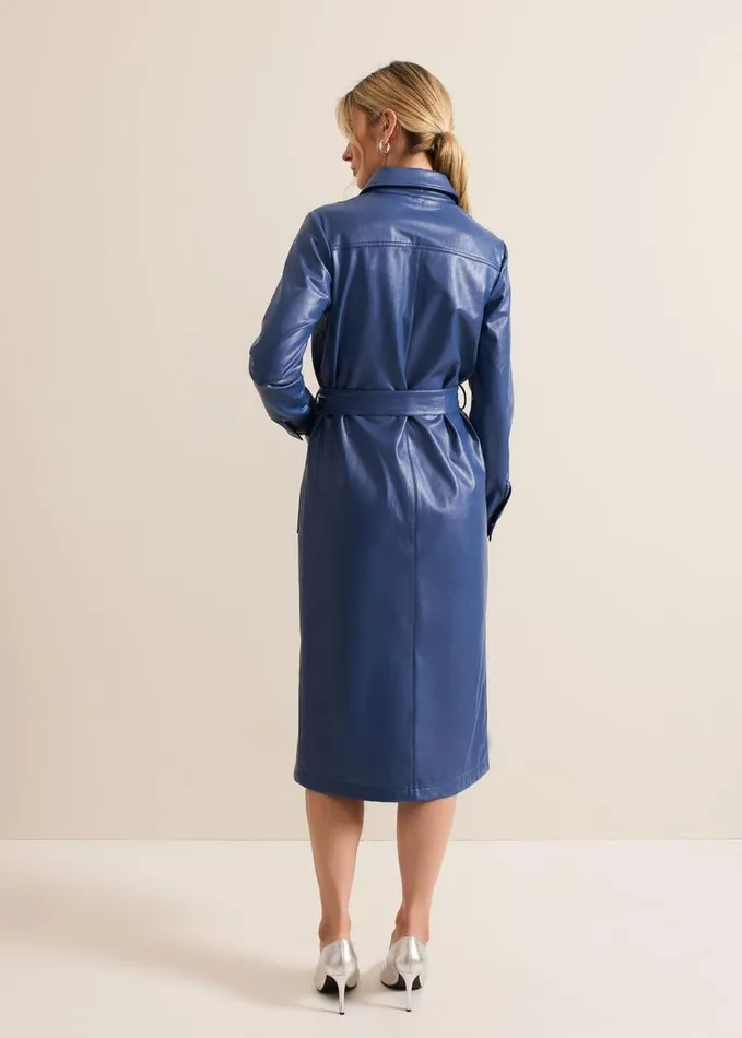 Phase Eight Dila Blue Faux Leather Midi Dress Blue Women Dresses